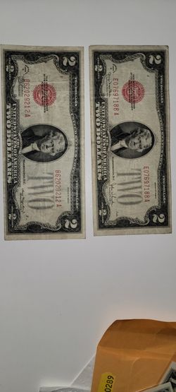 1928 red seal 2$ bills