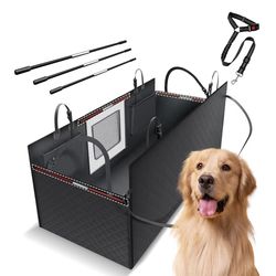 Floor Dog Hammock for Truck with Flip Up Seats, Crossbar Design Seat Cover for Back Seat Crew Cab, F150 Truck Pet Cover Back Seat (Dog Leash Included)