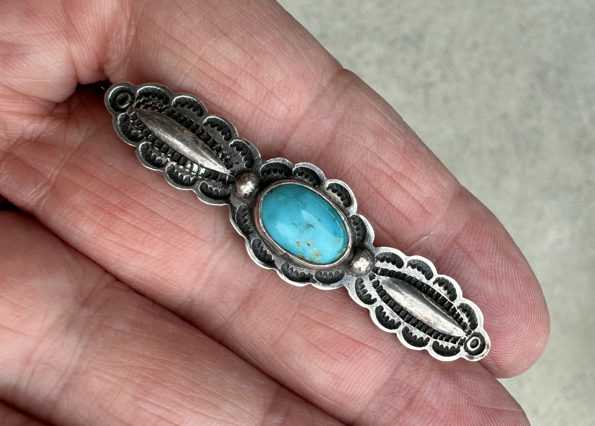 Vintage Sterling Silver & Turquoise Brooch