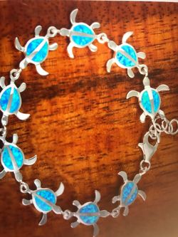 Sterling silver opal turtle bracelet