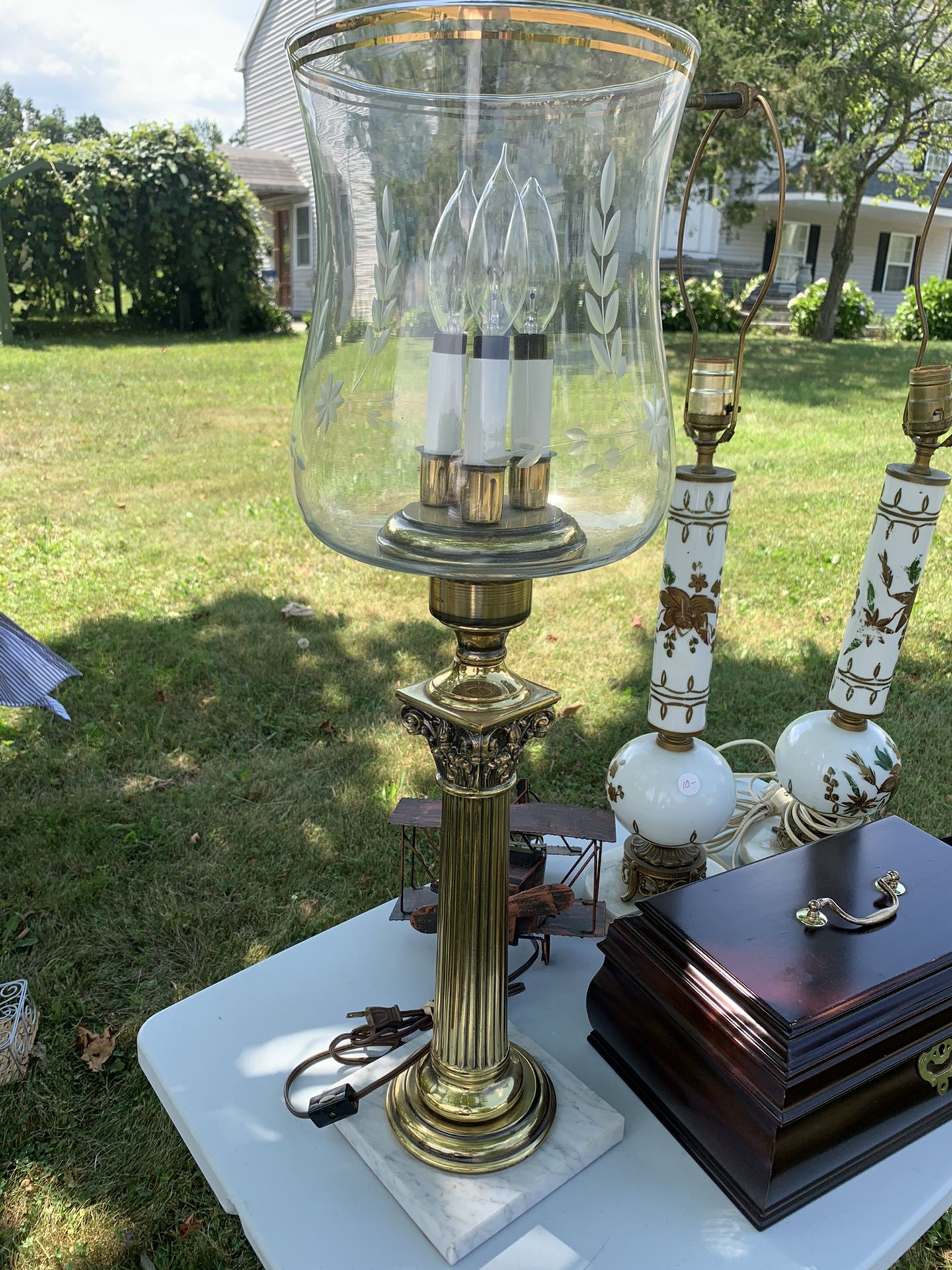 Marble and Brass Table Top Lamp