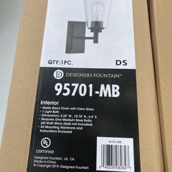 NEW Designers Fountain Matte Black Clear Glass Light Fixtures (Bundle of 4)