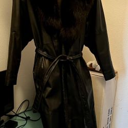 Leather Coat With Genuine Fox Trim