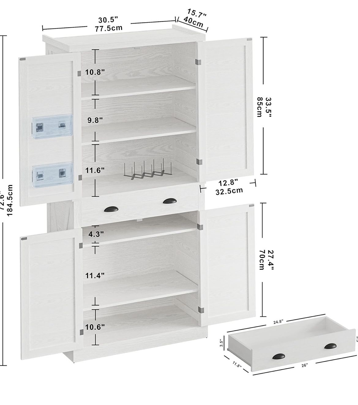 72.6" Tall Kitchen Pantry Storage Cabinet with Barn Doors, Drawer, 4 Adjustable Shelves, Freestanding Cupboard for Dining Room, Living Room, Laundry R