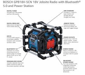 BOSCH GPB18V-5CN 18V Jobsite Radio with Bluetooth® 5.0 and Power Station