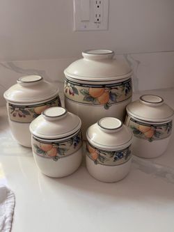 Vintage Mikasa intaglio Garden Harvest canister set