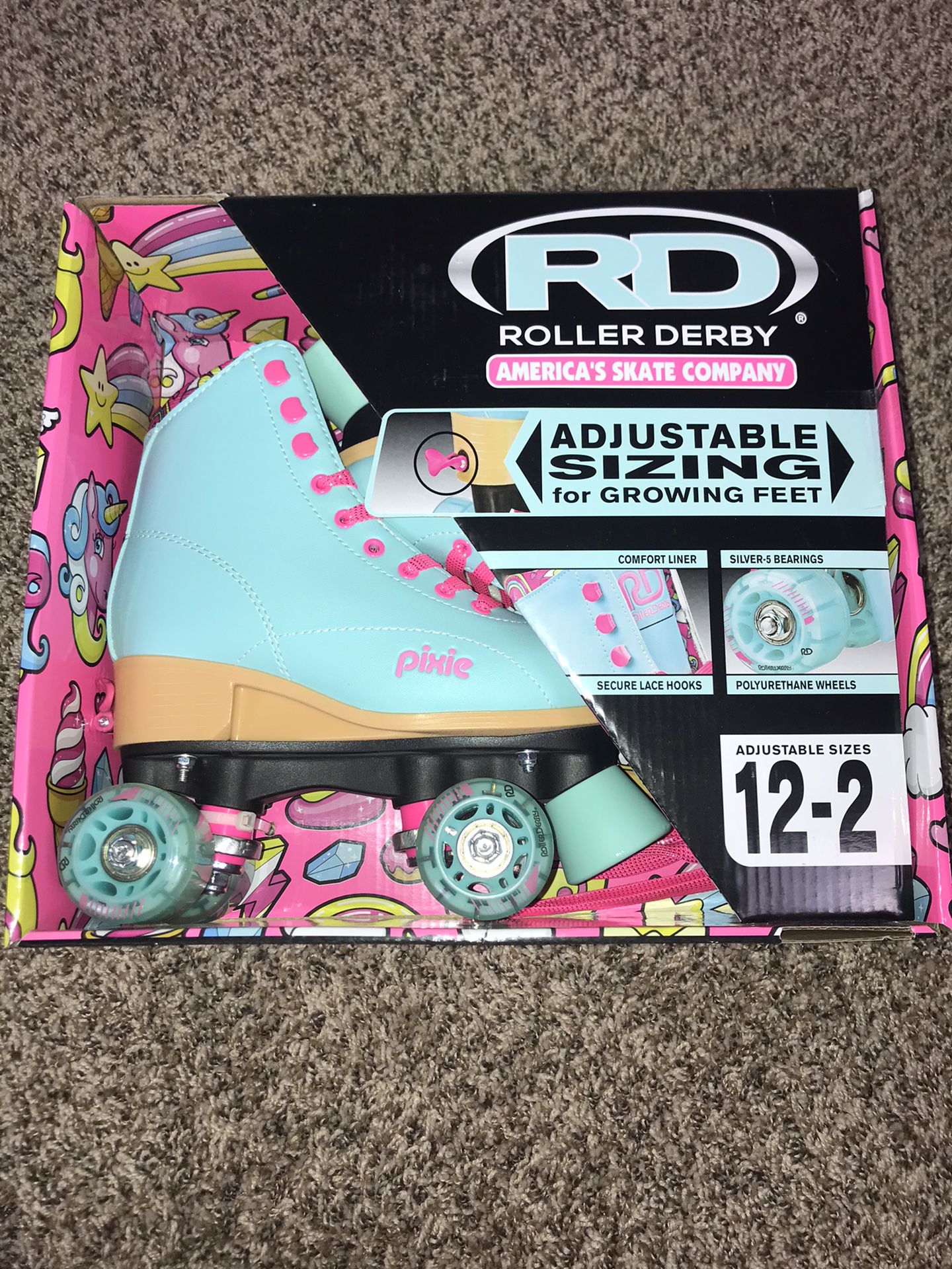 Roller Derby Girls Pixie Adjustable Fashion Roller Skates (Size Small 12-2)Teal