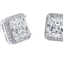 Cate & Chloe Norah 18k White Gold Plated Silver Stud Earrings with Crystals | Princess Cut CZ Earrings for Women