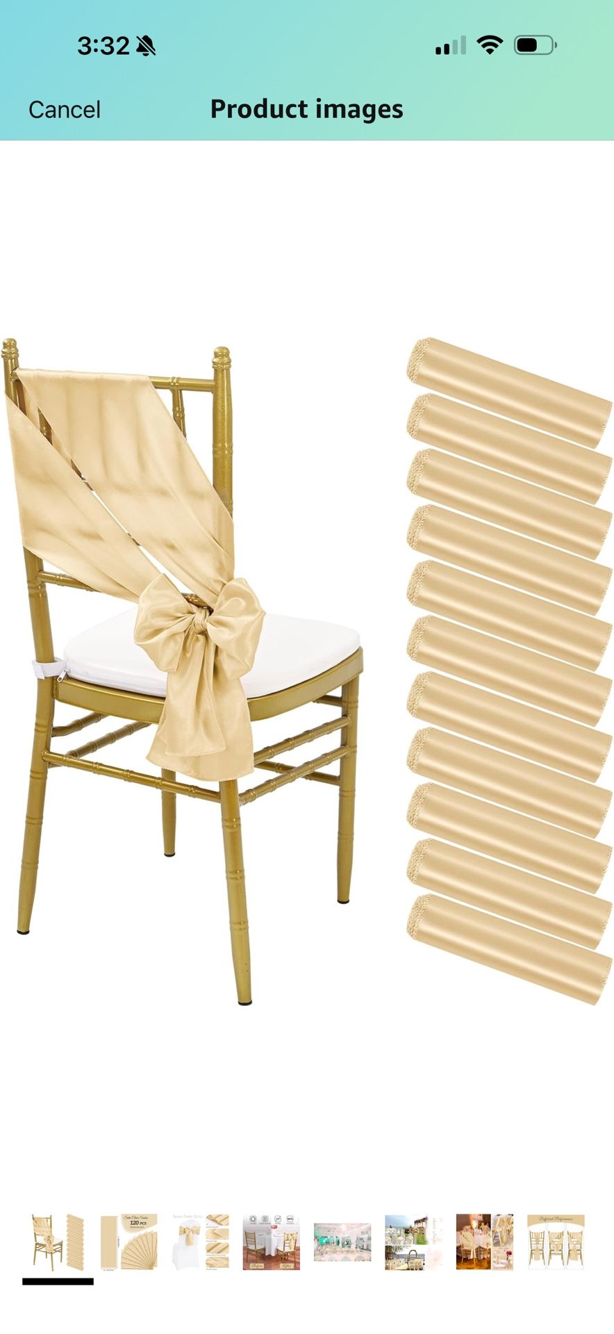 120 PCS Satin Chair Sashes Champagne Shiny Chair Ribbon Ties Back Bows Designed Sashes Universal Chair Cover for Wedding Reception Gathering Birthday