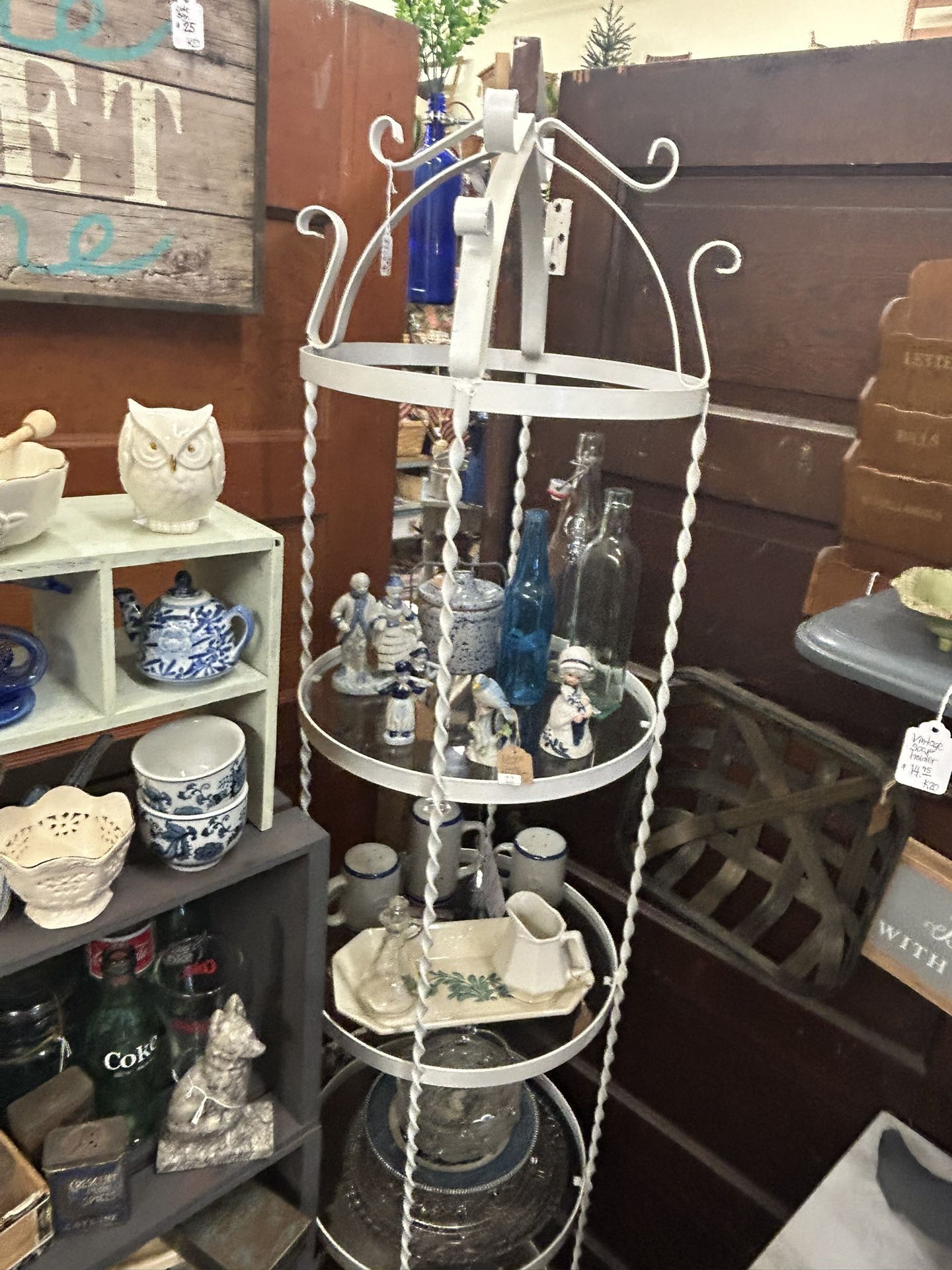Lovely Vintage Wrought Iron & Glass Shelf 