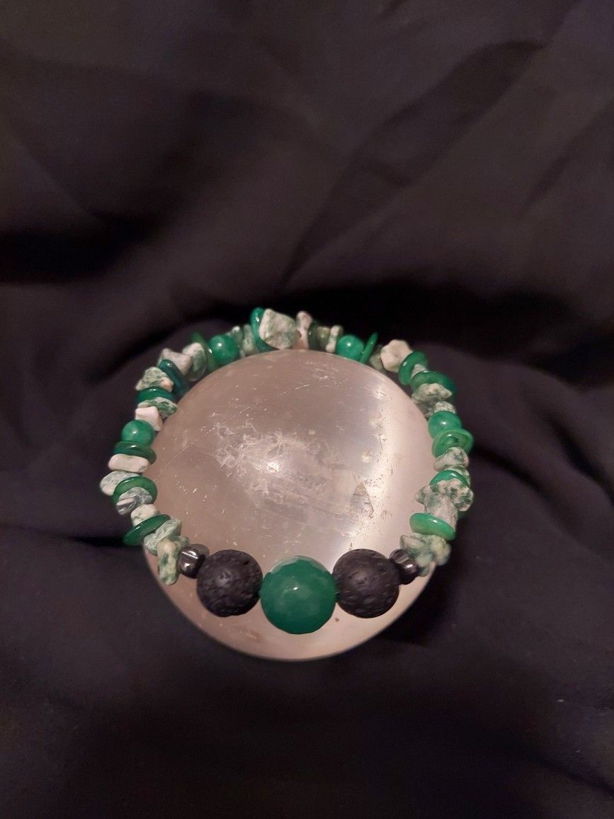 Emerald, Qinghai Jade, Hematite Crystal Bracelet