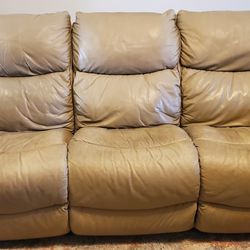 la-z-boy, leather, beige, couch recliner