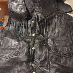 Men's Leather Black Vest Needs Side Ties With Harley Davidson Coffey Cup