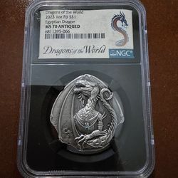2023 MS70 Antiqued 1oz Fiji $1 Dragons Of The World "Egyptian Dragon"
