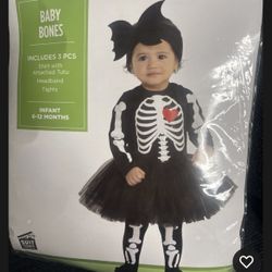 Baby Bones Skeleton Girl Infant 6 - 12 Months Dress Halloween Child Costume New