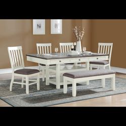 6pc Gray & White Dining Table Set + Plus Server