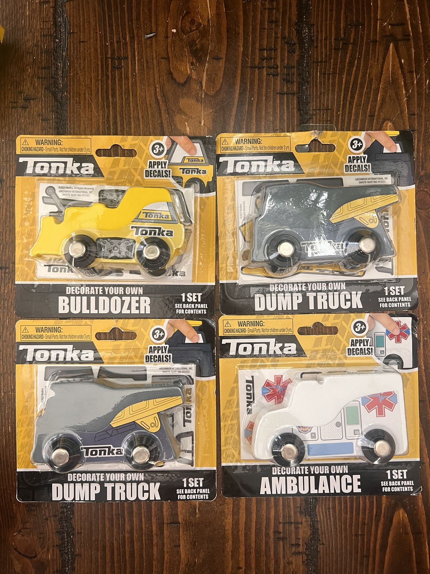 Wooden Tonka Lot Of 4 Decorate Your Own Bulldozer Ambulance And Dump trucks 2