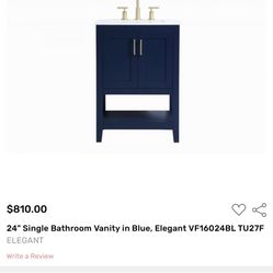 New in box, 24" Single Bathroom Vanity in Blue, Elegant VF16024BL TU27F