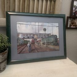 Vintage (1990) Ted Rose watercolor painting of a train in Pennsylvania