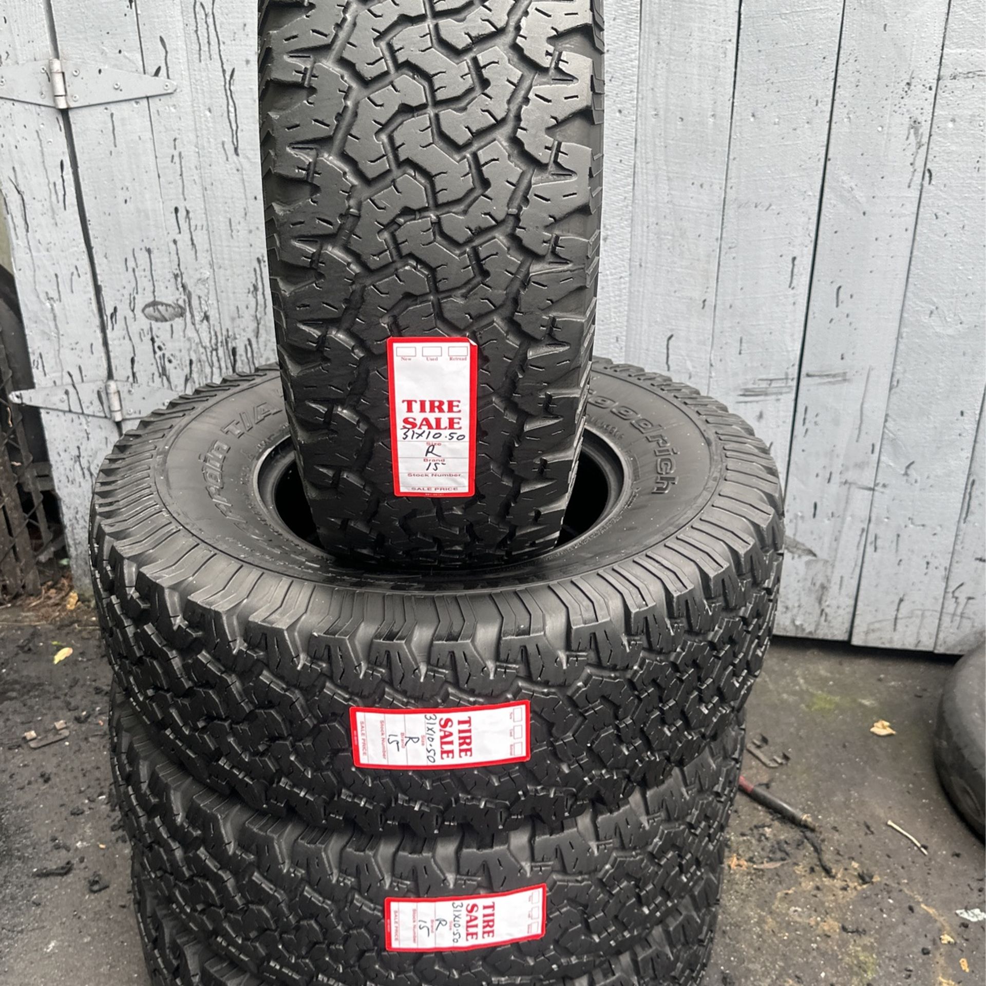 FOUR BFGOODRICH TIRES FOR SALE. 31^10.50 R15 LT