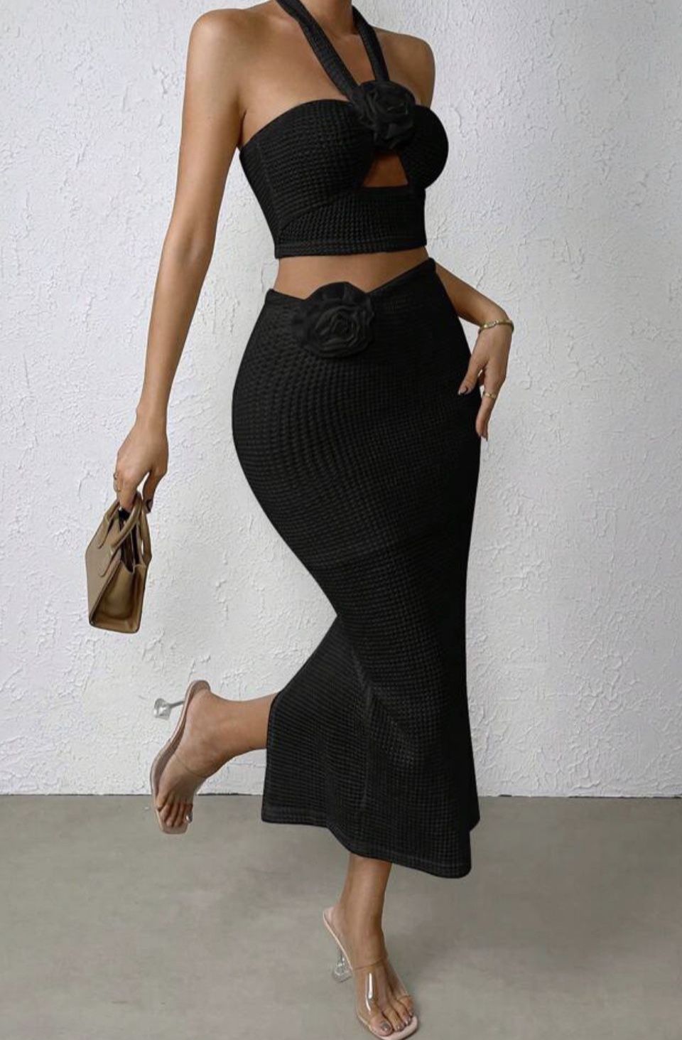 Cut Out Backless Halter Top & Skirt