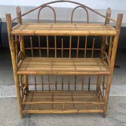 Vintage Wicker Rattan Bamboo Shelf