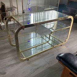 Mid-Century Brass & Glass Server Table Record Console - Milo Baughman