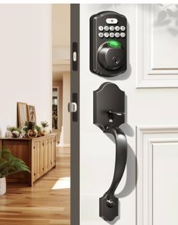 Veise Fingerprint Door Lock Set, Keyless Entry Door Lock, Front Handle Set, Electronic Keypad Deadbolt with Lever Handle, 2 Keys, Auto-Locking, One-ti
