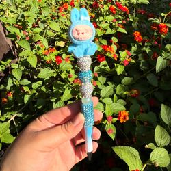 Blue Labubu Rhinestone Beaded Pen