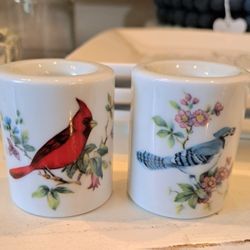 Vintage Porcelain Candle Holders -Cardinal & Blue Jay