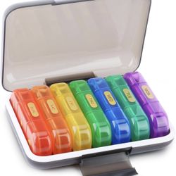 Travel Pill Organizer 3 Times a Day Weekly, Pill Box Contains 7 Cute Medicine Organizer, Premium Material & BPA-Free Pill Case to Storage Vitamins/Fis