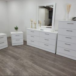 Dresser With Mirror, Chest And Two Nightstands 🌌 Comoda Con Espejo, Gavetero Y Dos Mesitas De Noche 🌌