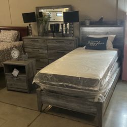 Twin Bedframe, Dresser, Mirror And Nightstand 
