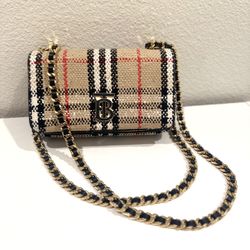 Burberry Mini Lola Woven Check Crossbody Shoulder Chain Bag Mini