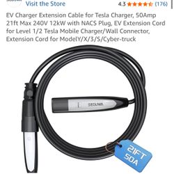 EV Charger Extension Cable for Tesla Charger, 50Amp 21ft Max 240V 12kW with NACS Plug, EV Extension Cord for Level 1/2 Tesla Mobile Charger/Wall Conne
