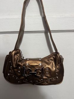 Bronze Metallic Studded Shoulder Bag