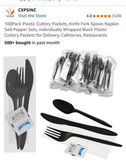 100-Pack Black Plastic Cutlery Sets