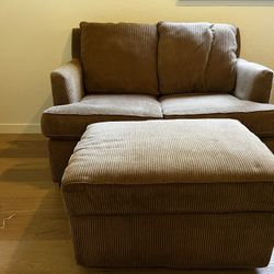 Beige Love Seat With Ottoman