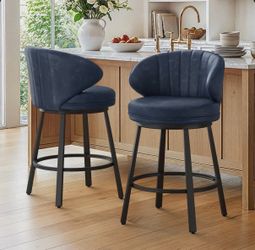 2X Blue 26” swivel faux leather barstools
