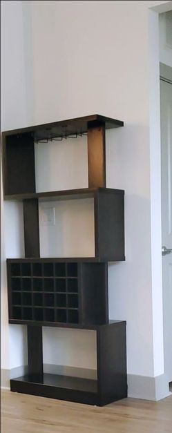Dark Wood Bar Shelving Unit with Wine Rack