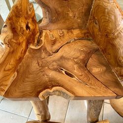 Two Solid Teak Flint Barstools by Live Edge. Rare One Of A Kind Design, Sturdy, & Rustic!