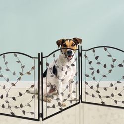 Bundaloo Freestanding Metal Folding Pet Gate | Large Portable Panels for Dog & Cat Security | Foldable Enclosure Gates for Puppies | Indoor & Outdoor 