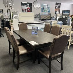 7PC Brown Dining Table Set 