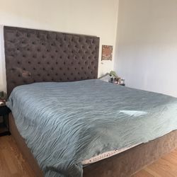 Cal King Upholstered Bed Frame w/ Mattress and Box Spring 