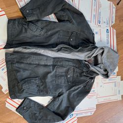 Levi's Black Sherpa Lined Trucker Jacket Hooded Zip Out Liner Full Zip Men's L