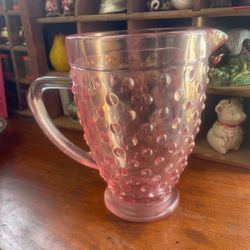 Vintage Pink Glass Pitcher Vase 