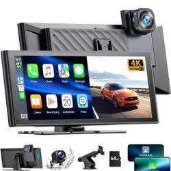 Wireless Carplay &Android Auto with 4K Dash cam,9.26 Inch Protable Carplay Screen for Car,1080P Backup Camera, Car Audio with Voice Control/Bluetooth/