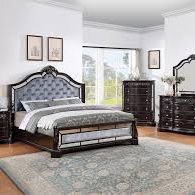 New 5 Piece Tufted Bedroom Set W Mirrored Parameters .  Grey Fabric .  Free Delivery !
