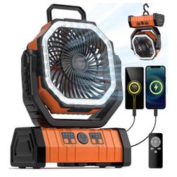 Camping Fan - 20000mAh Battery Powered Fan Rechargeable with LED Lantern - Portable Outdoor Tent Fans with Hanging Hook 4 Speeds Wind Remote Control, 