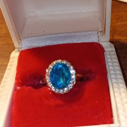 Large Blue Stone With White Zirconia Ring